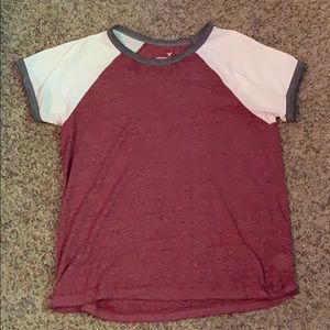 Burgundy and white tee shirt
